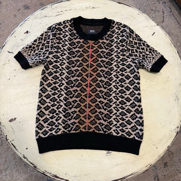 Maeve By Anthropologie Elinore Short Sleeve Animal Print Wool Blend Sweater Sm - Picture 7 of 9